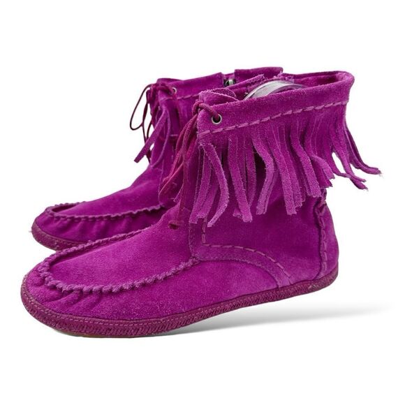 UGG Kaysa Pink Moccasin Suede Leather Fringe Boots Size Women's 4 - Picture 3 of 13
